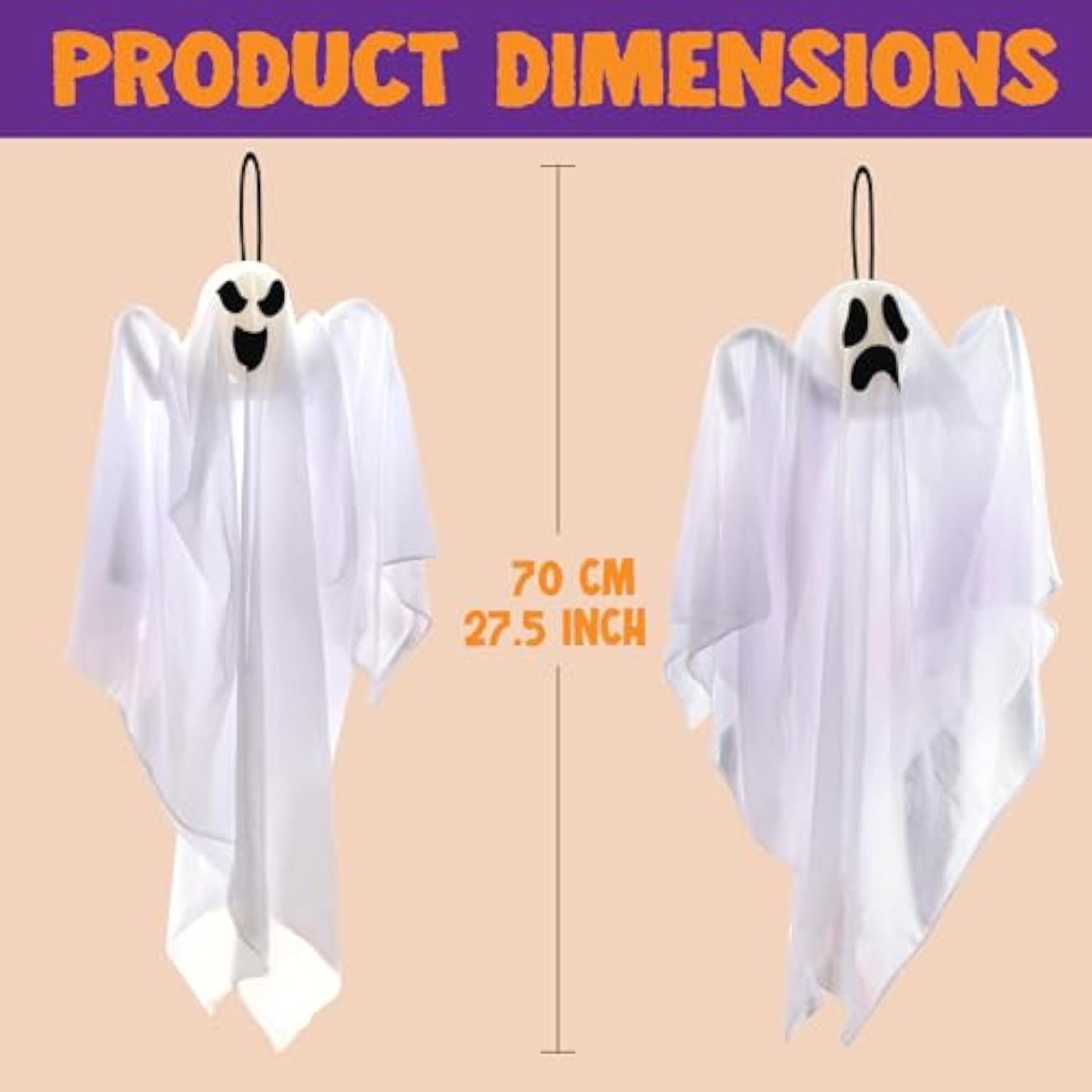27.5" Hanging Ghost Halloween Decoration – Spooky Outdoor White Flying Spirit for Yard, Porch, Tree & Haunted House Decor