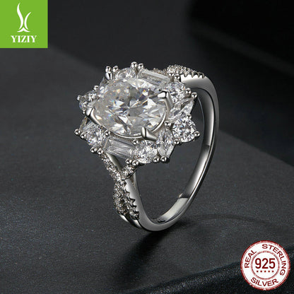 Silver Charm Super Flash Two Carat Moissand Diamond Ring Proposal Ring Noble Luxury Luxury Luxury Sense s925 Pure Silver Ring