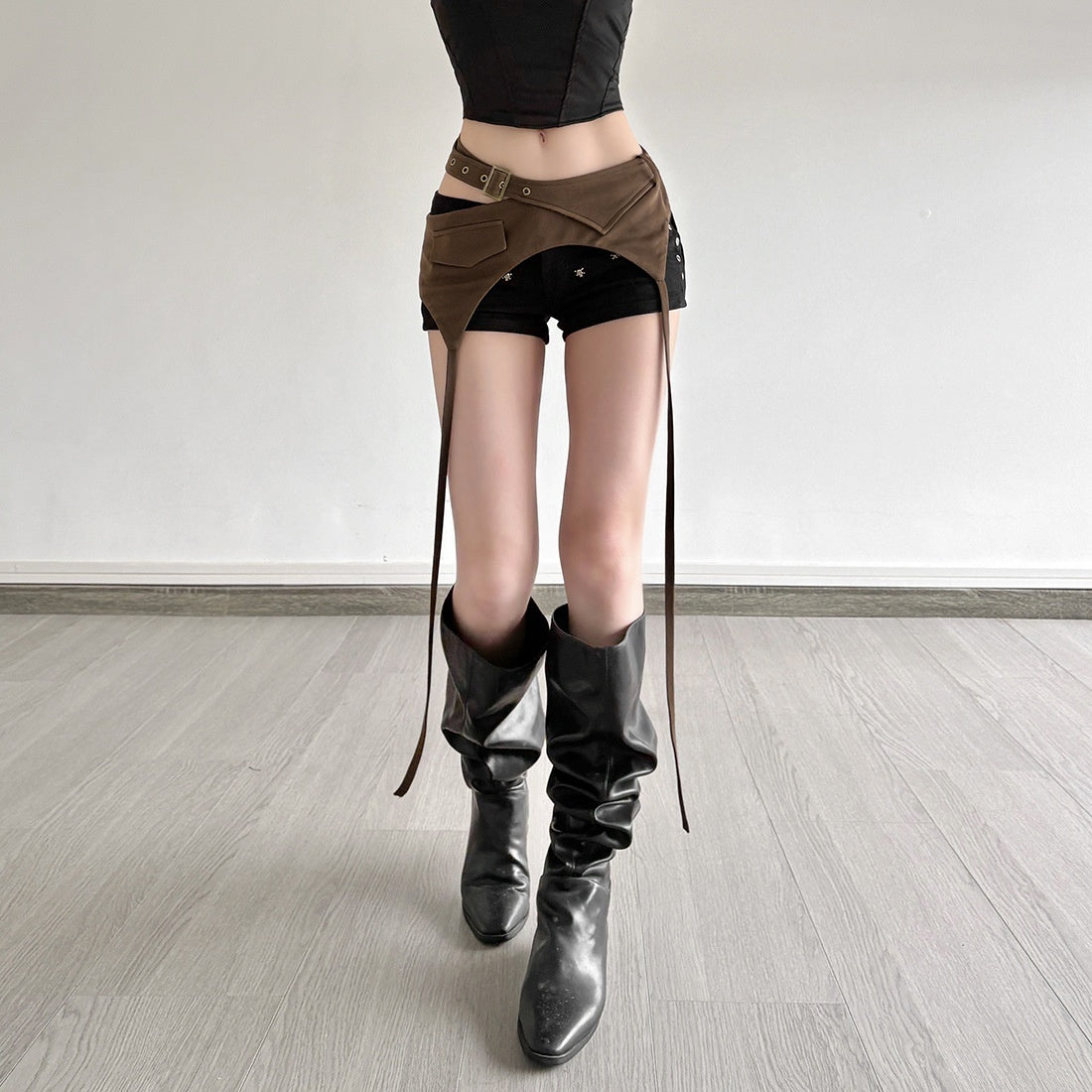 Irregular and versatile slim fit solid color waist decoration women's clothing