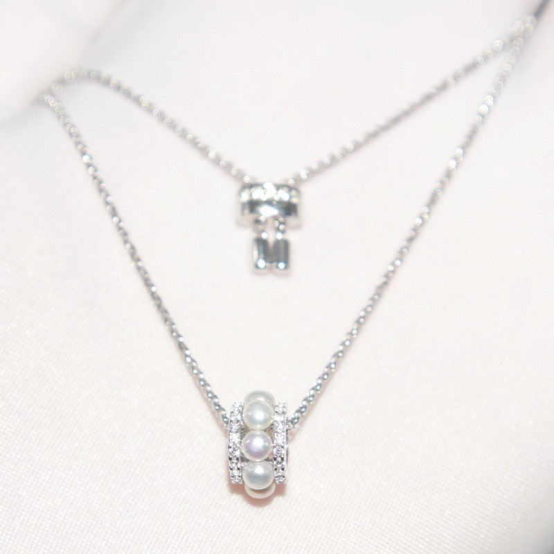 S925 Sterling Silver Necklace Women Set Diamond Small Waist Pearl Collar Chain Temperament Anti allergic Trend ins