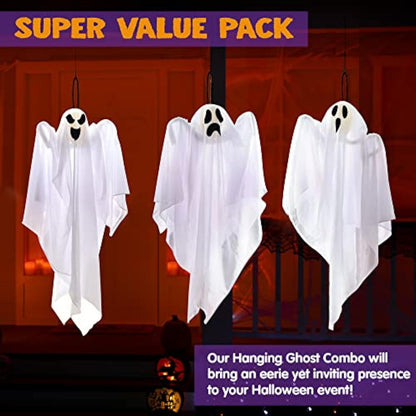 27.5" Hanging Ghost Halloween Decoration – Spooky Outdoor White Flying Spirit for Yard, Porch, Tree & Haunted House Decor