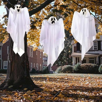 27.5" Hanging Ghost Halloween Decoration – Spooky Outdoor White Flying Spirit for Yard, Porch, Tree & Haunted House Decor