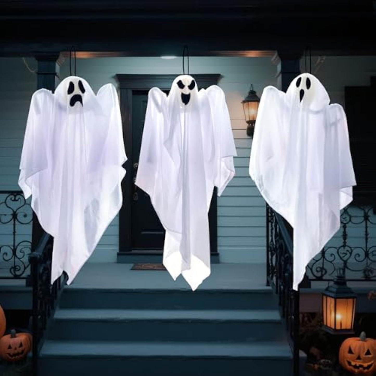 27.5" Hanging Ghost Halloween Decoration – Spooky Outdoor White Flying Spirit for Yard, Porch, Tree & Haunted House Decor