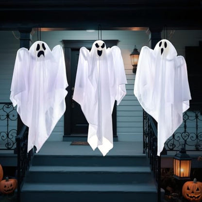27.5" Hanging Ghost Halloween Decoration – Spooky Outdoor White Flying Spirit for Yard, Porch, Tree & Haunted House Decor