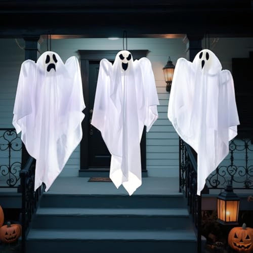 27.5" Hanging Ghost Halloween Decoration – Spooky Outdoor White Flying Spirit for Yard, Porch, Tree & Haunted House Decor